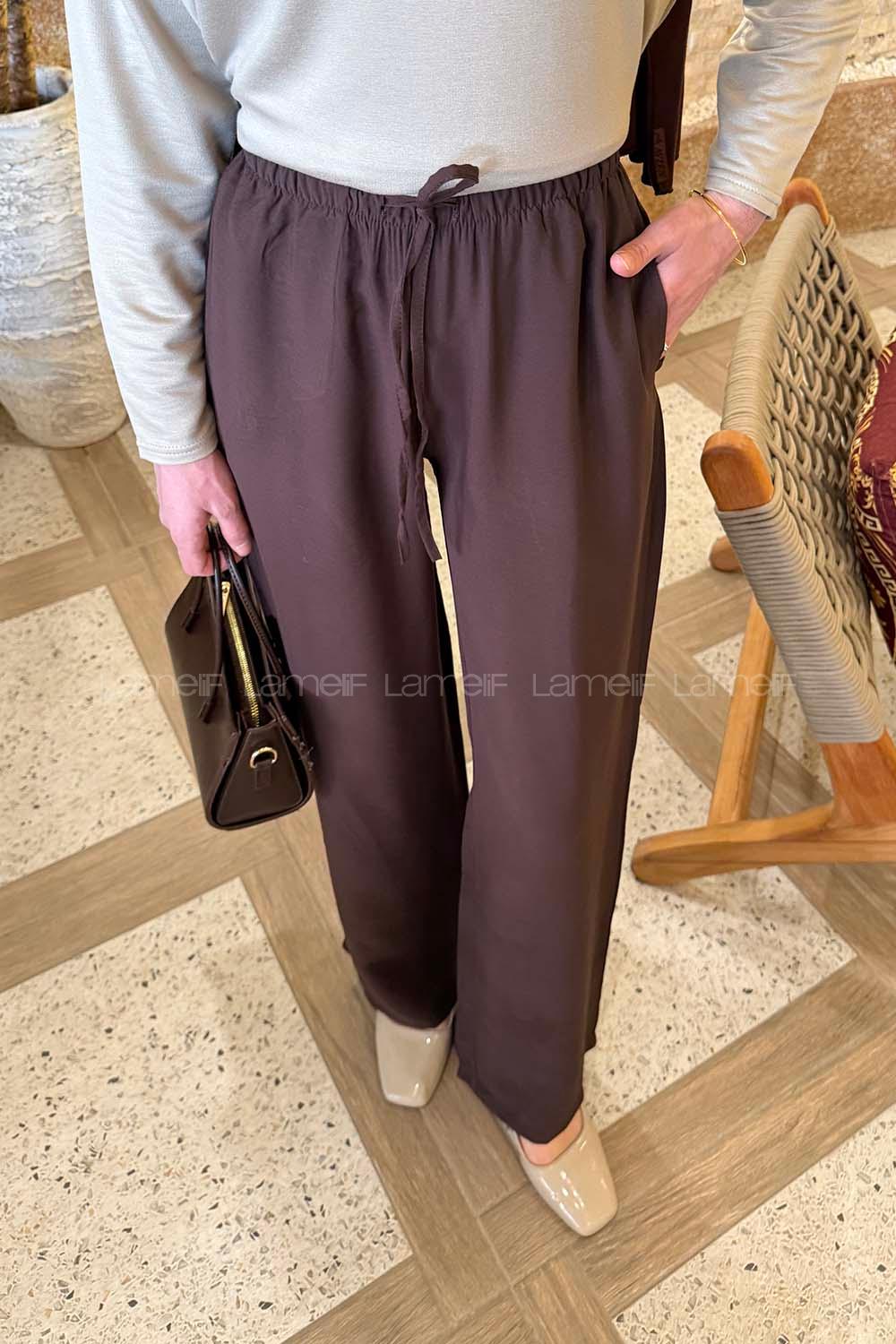 Bitter Brown Tensel Normal Waist Comfortable Pants