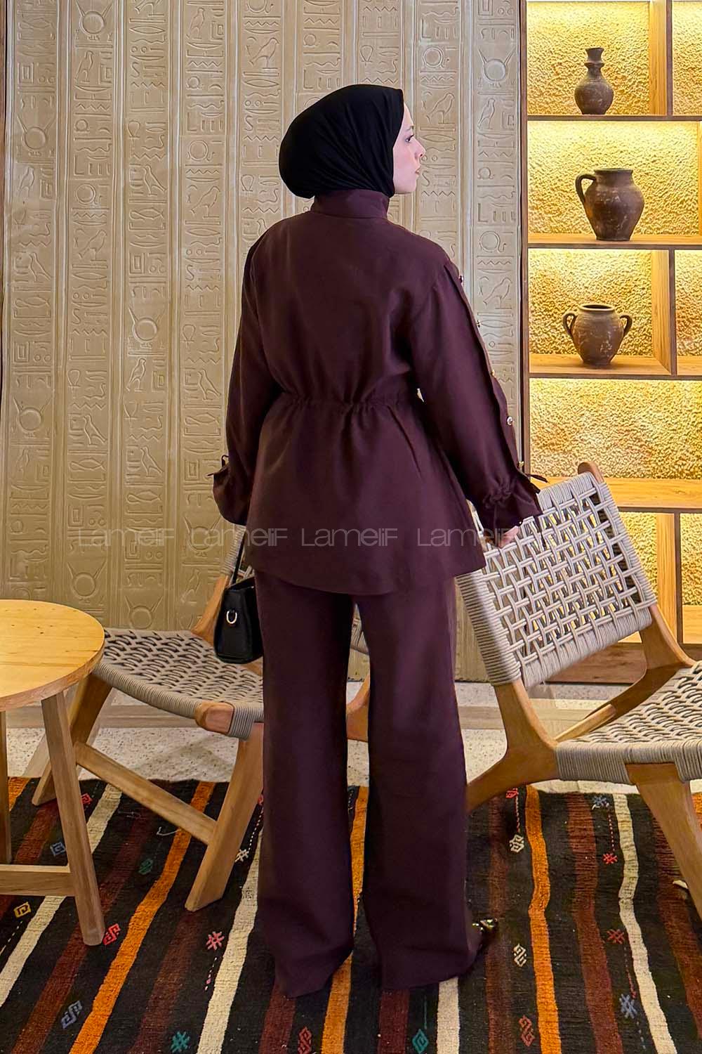 Lamelif Bağlama Detaylı Etekli Takım Mürdüm