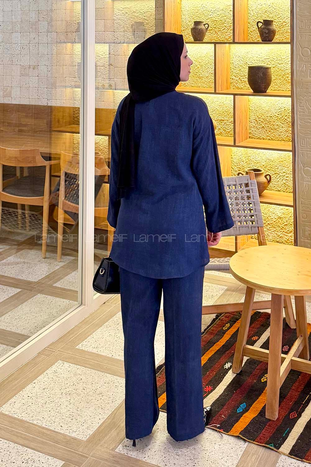 Lamelif Batikli Keten Takım Lacivert