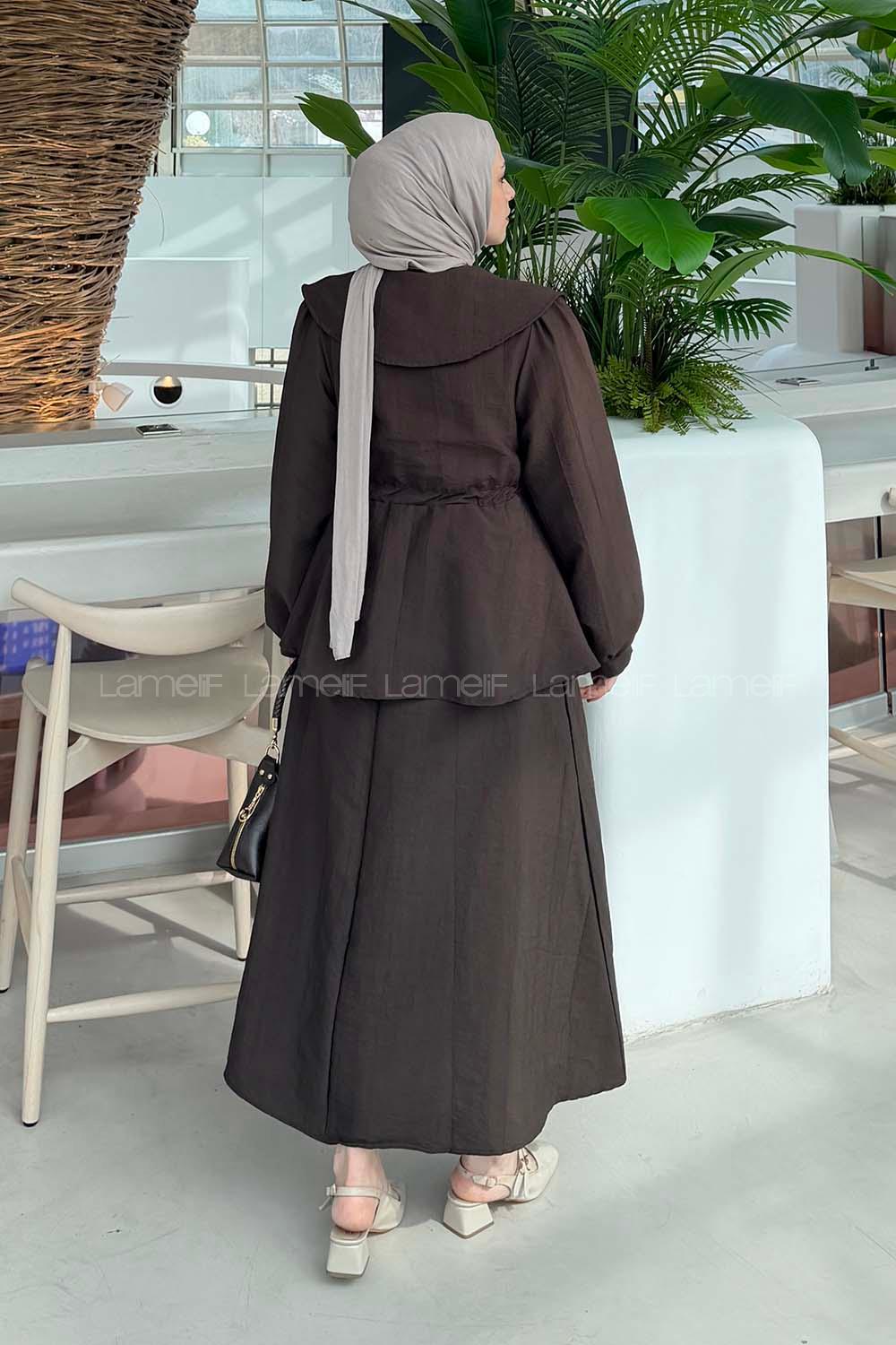 Lamelif Bebe Yaka Fermuarlı Takım Acı Kahve