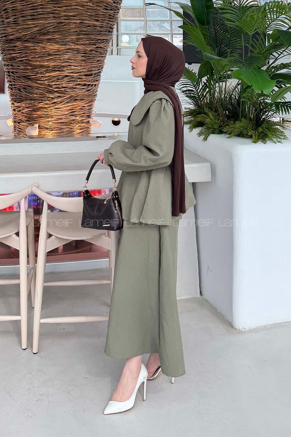 Lamelif Bebe Yaka Fermuarlı Takım Asker Yeşili