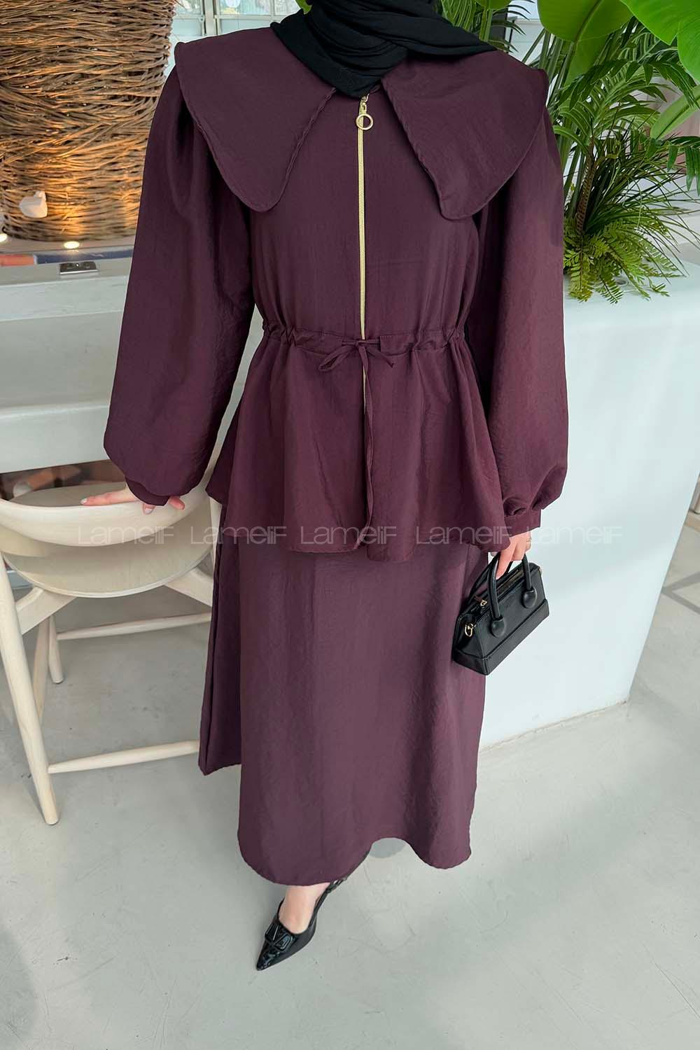 Plum Peter Pan Collar Long Arm Ayrobin Straight Skirt Suit