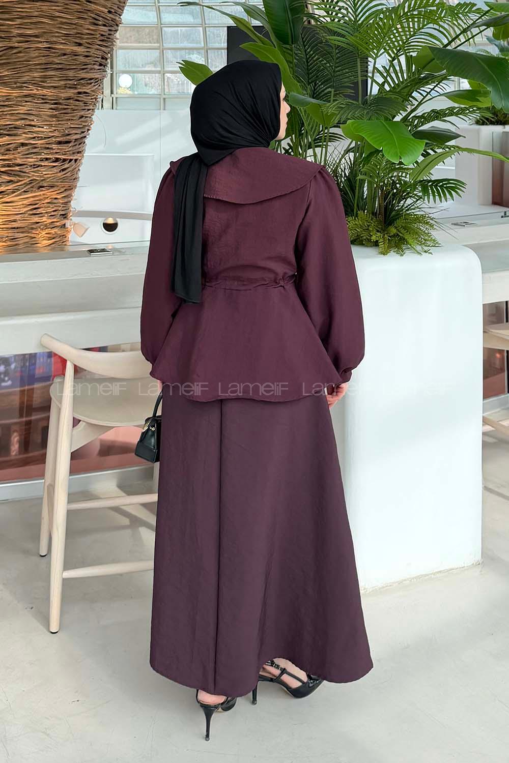 Plum Peter Pan Collar Long Arm Ayrobin Straight Skirt Suit