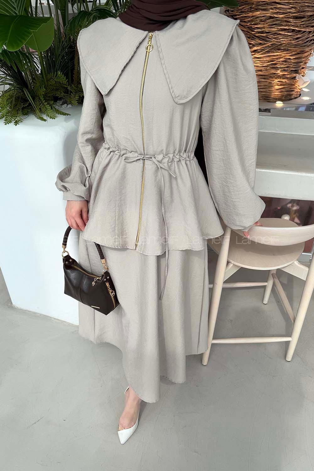 Lamelif Bebe Yaka Fermuarlı Takım Vizonrengi