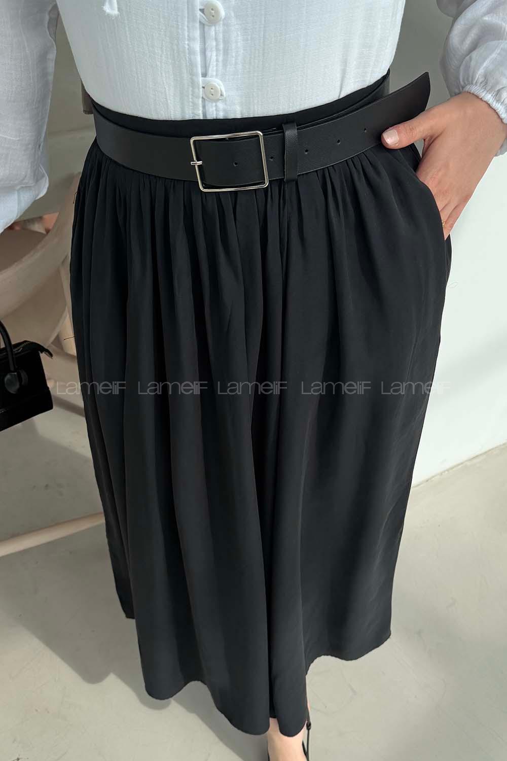 Black Viscose Fabric Polyester Flared Skirt Skirt