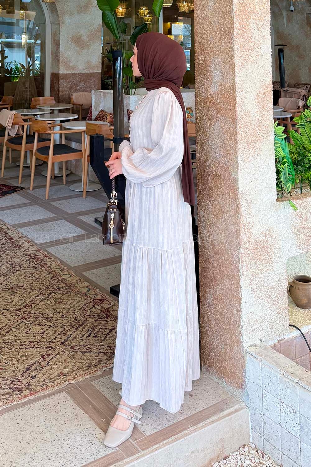 Lamelif Biritli Tesettür Elbise Taş