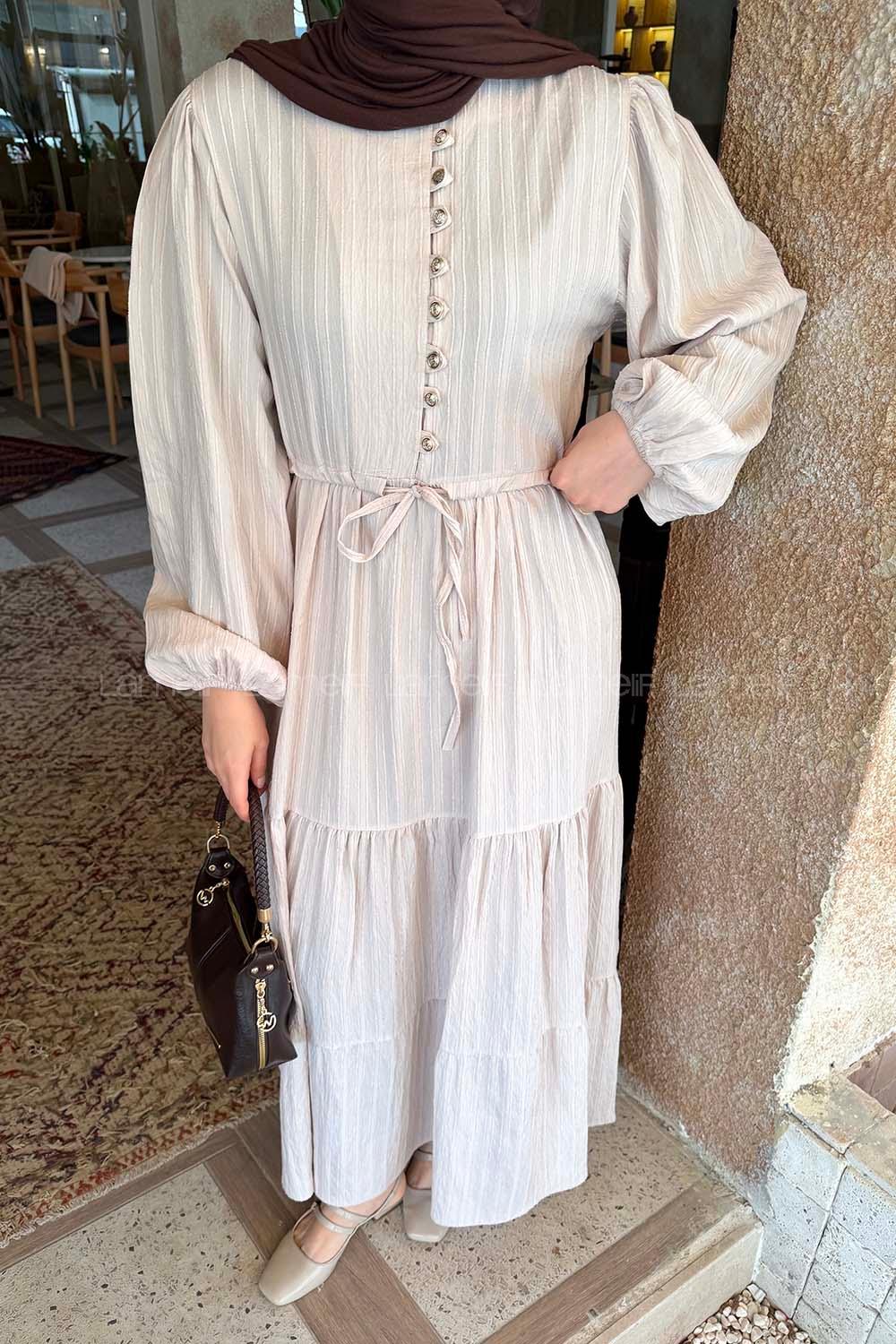 Lamelif Biritli Tesettür Elbise Taş