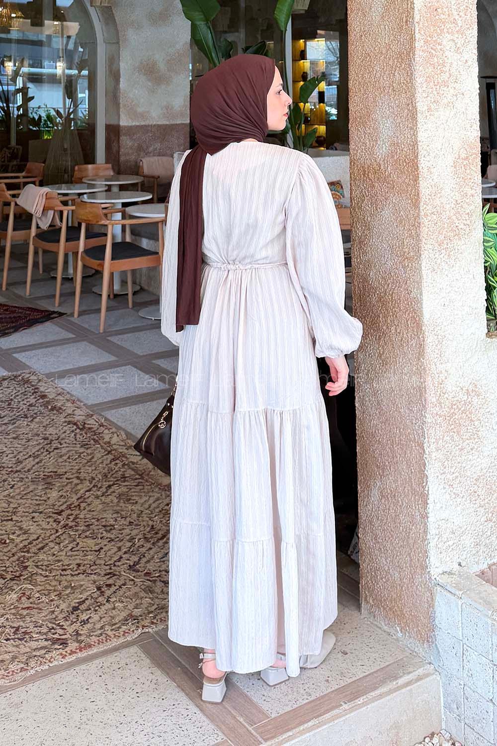 Lamelif Biritli Tesettür Elbise Taş