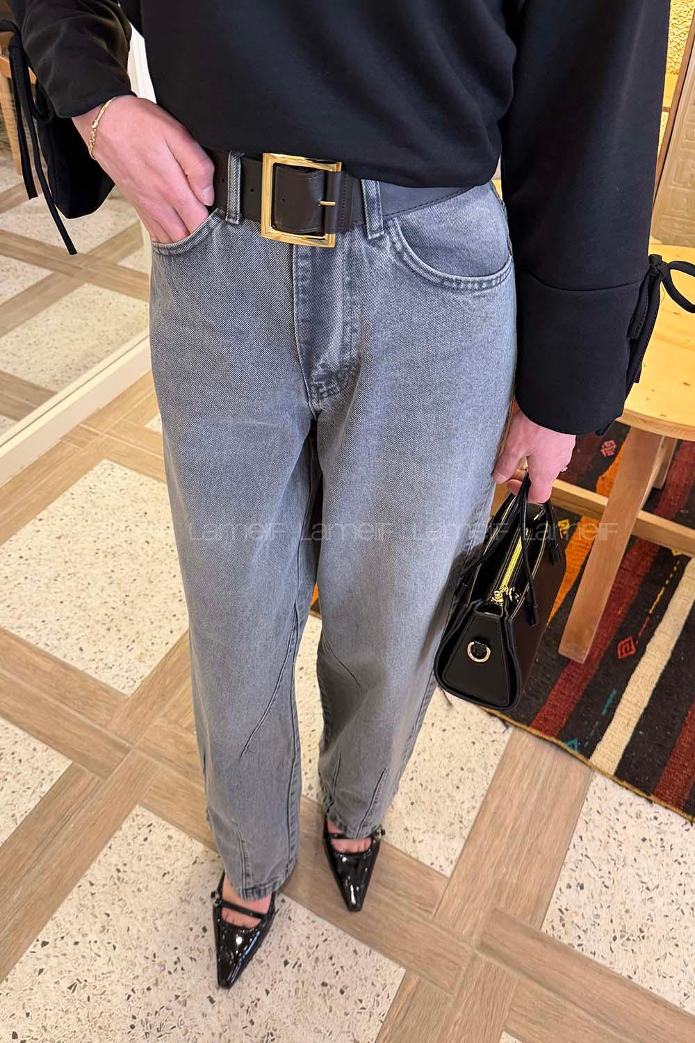 Lamelif Çift Pensli Boyfriend Pantolon Gri