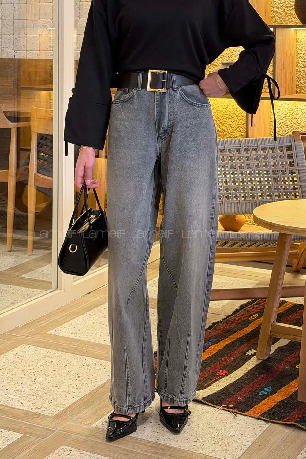 Lamelif Çift Pensli Boyfriend Pantolon Gri