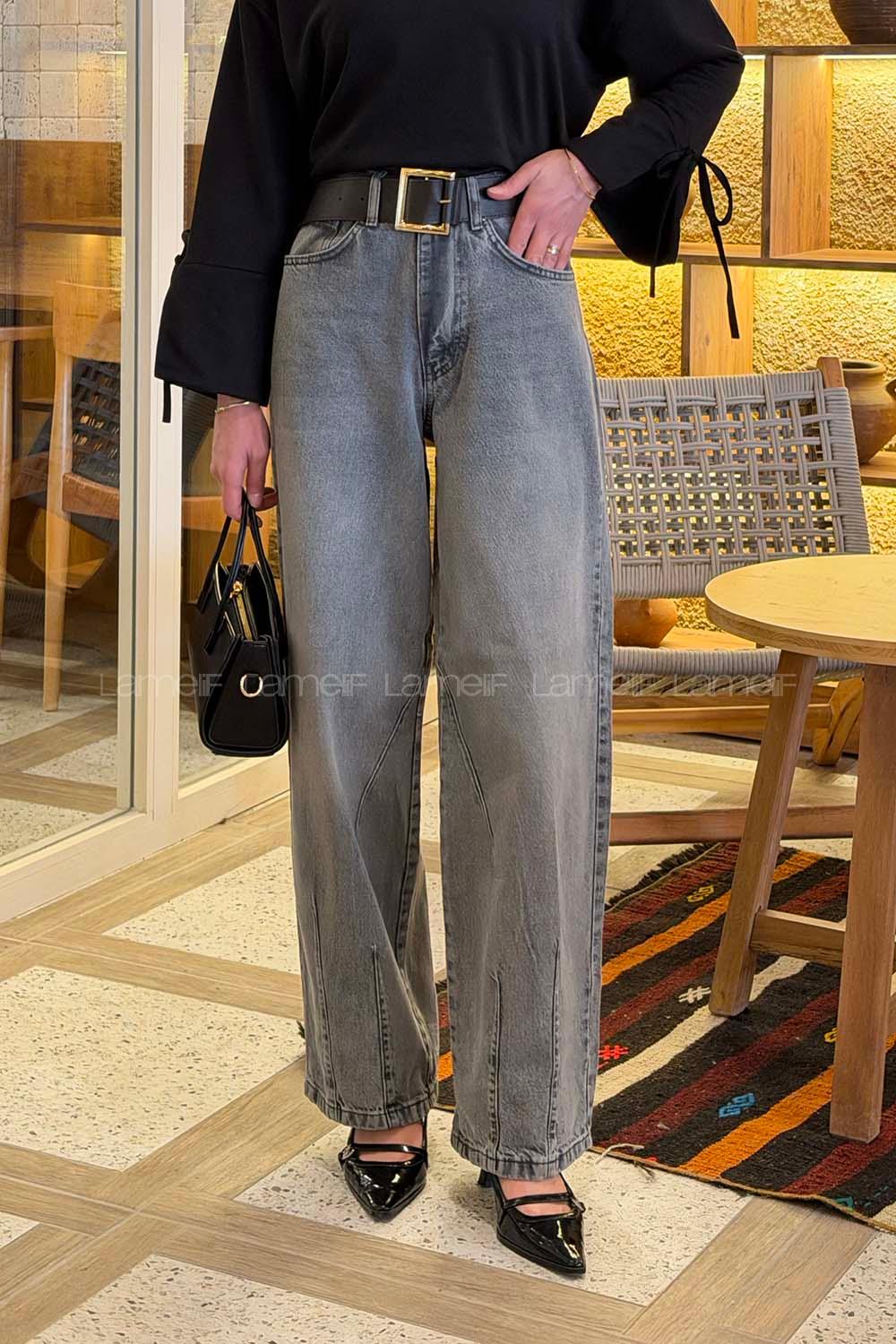 Lamelif Çift Pensli Boyfriend Pantolon Gri