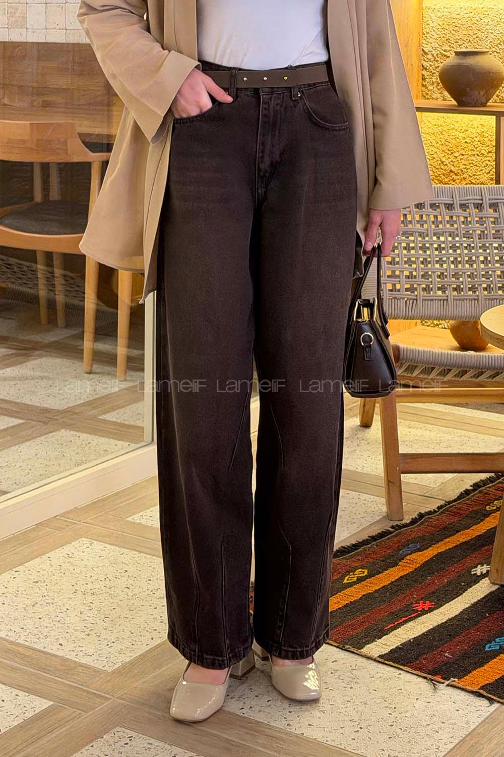 Lamelif Çift Pensli Boyfriend Pantolon Kahverengi