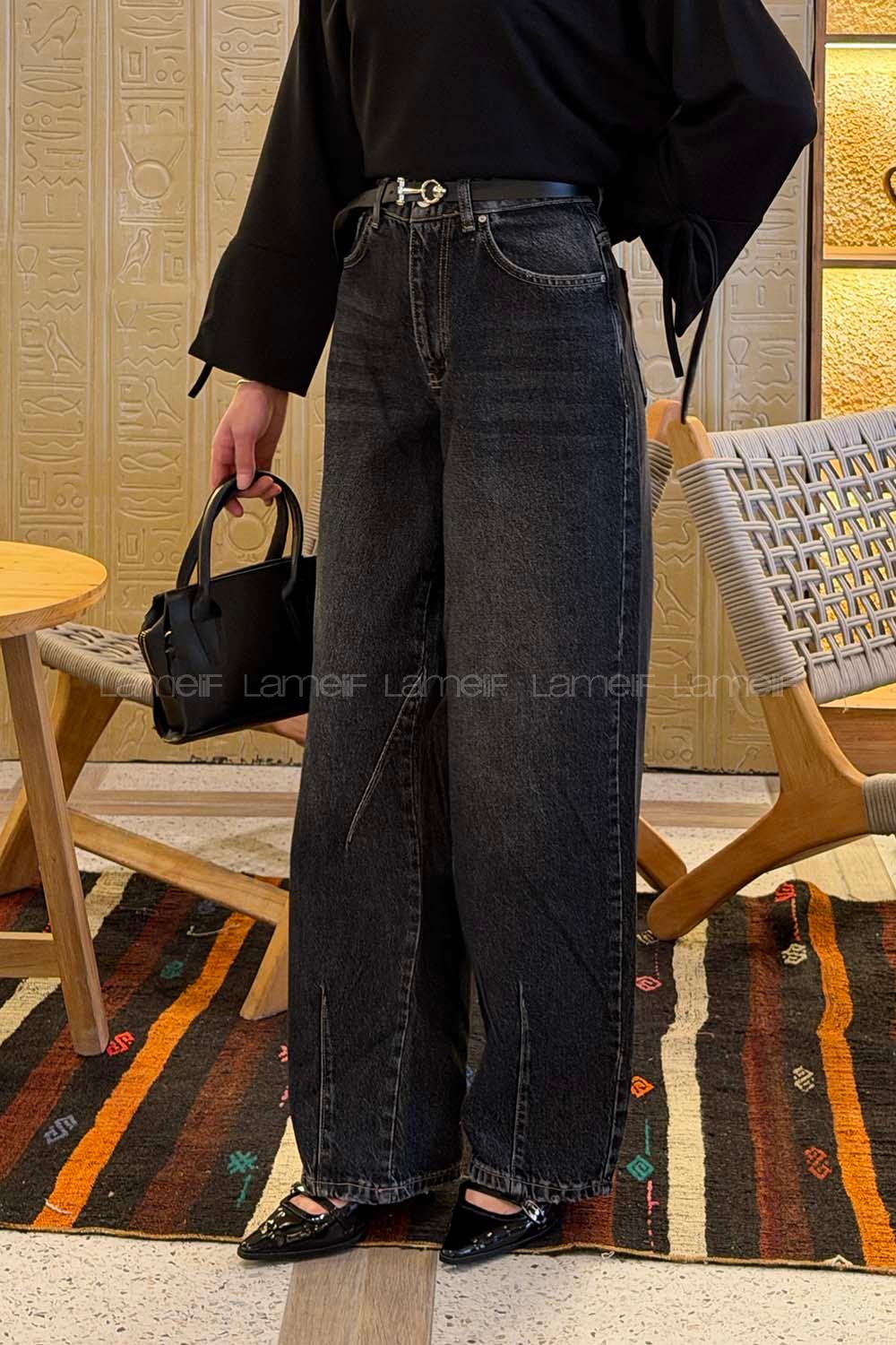 Lamelif Çift Pensli Boyfriend Pantolon Koyu Gri