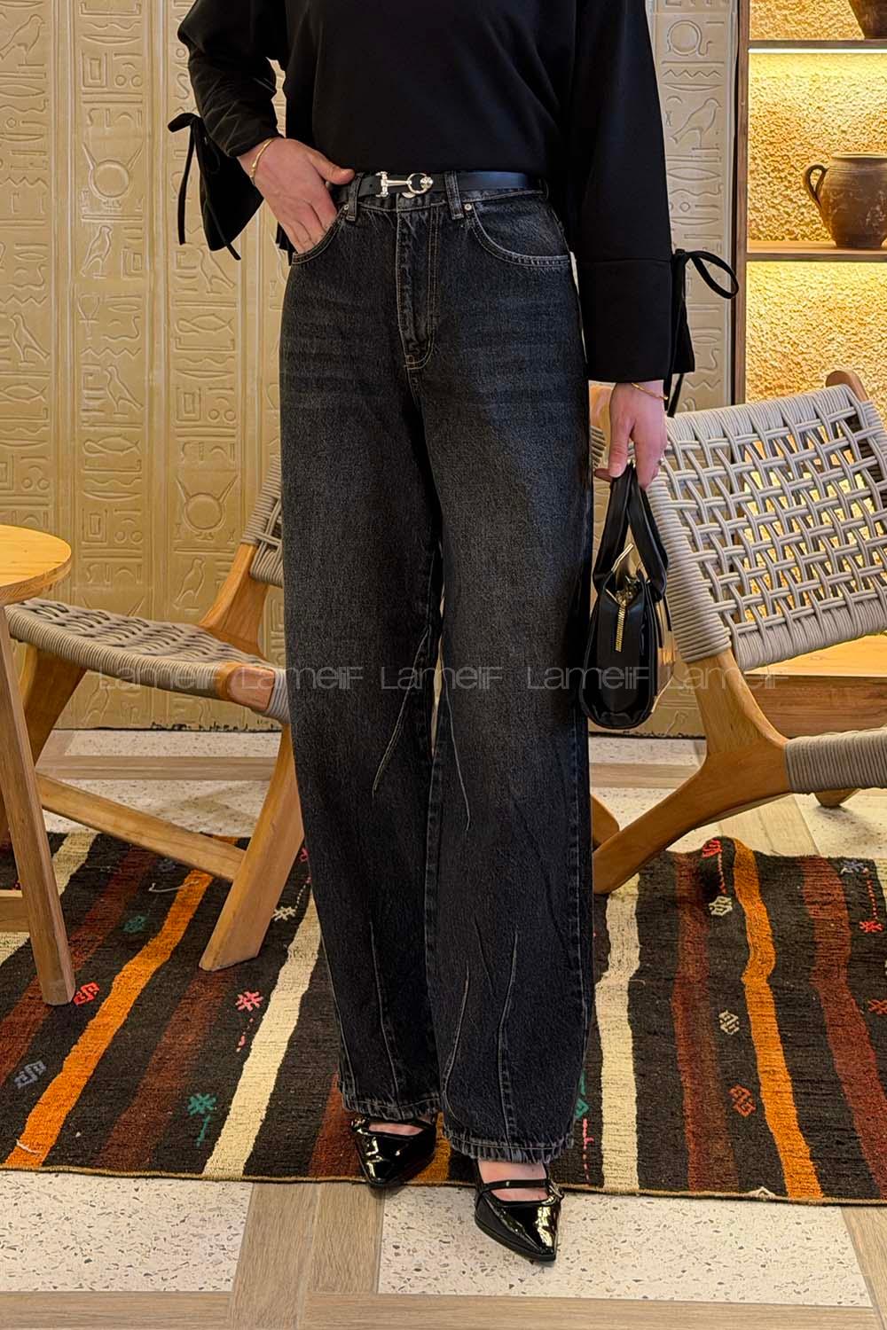 Lamelif Çift Pensli Boyfriend Pantolon Koyu Gri