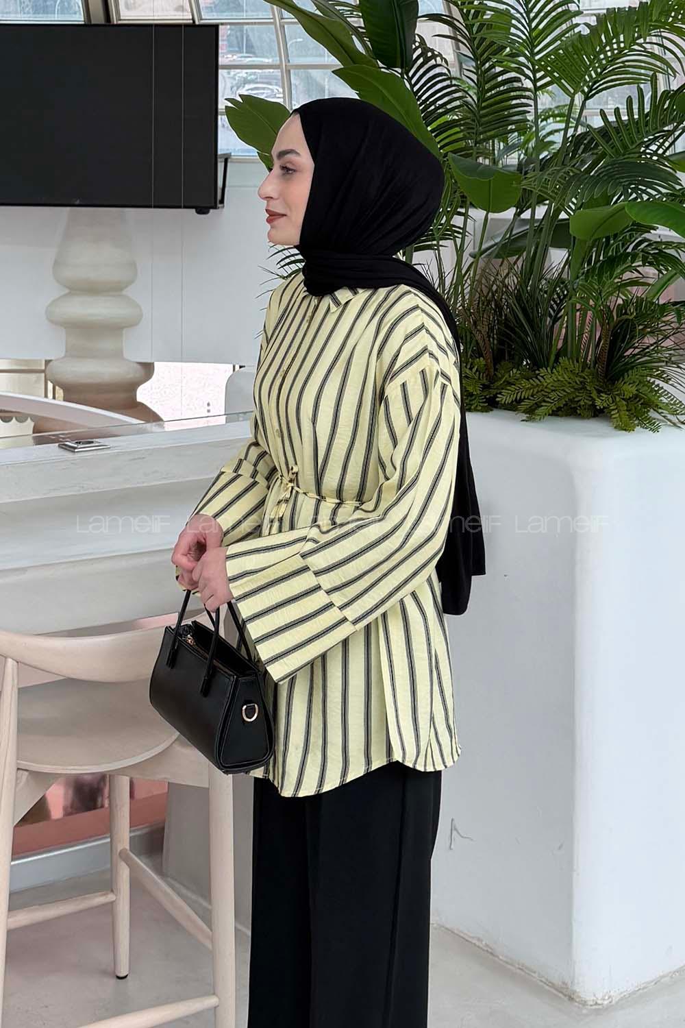 Yellow Shirt Collar Long Arm Cotton Unprinted Shirt