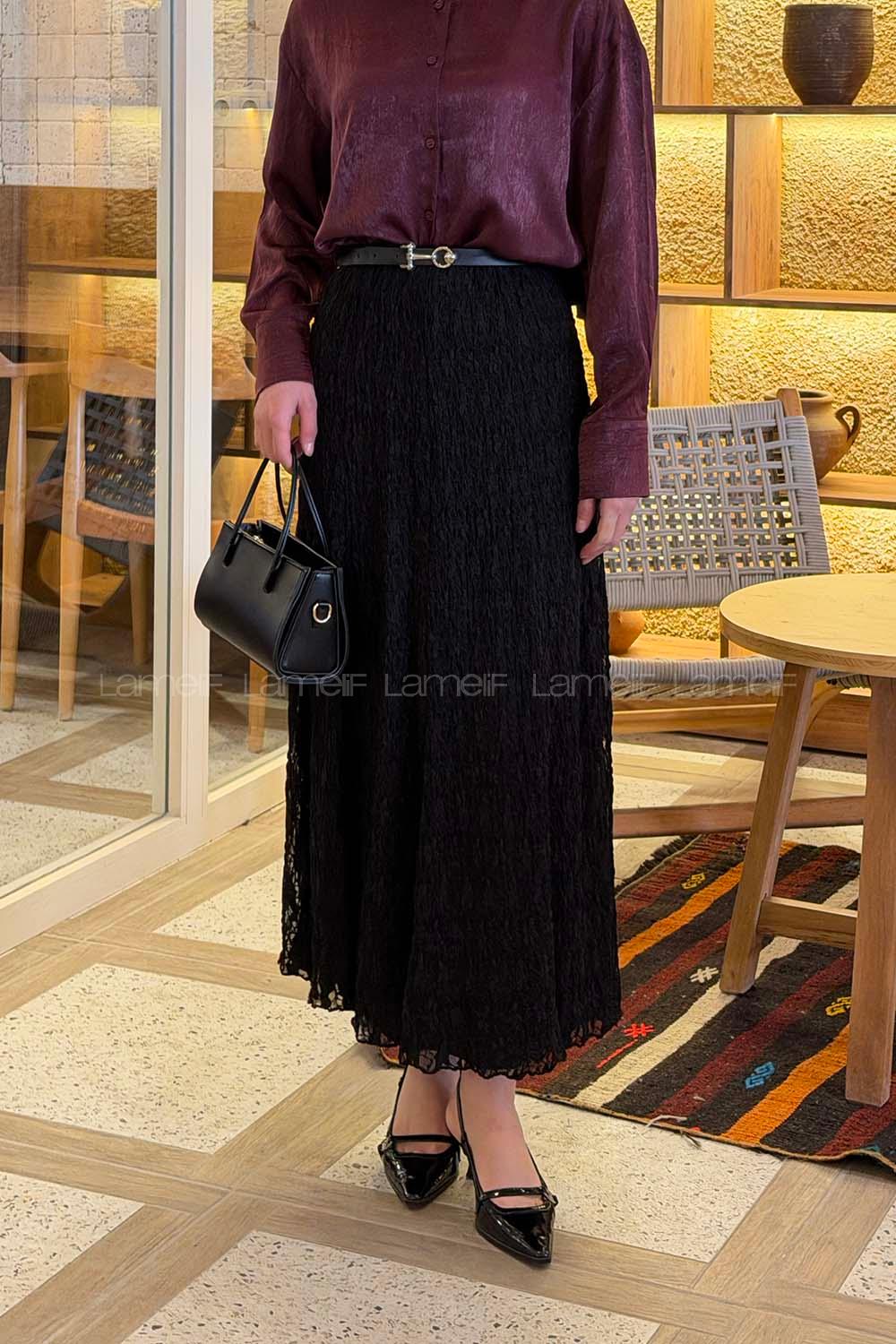 Black Cotton Straight Skirt Skirt