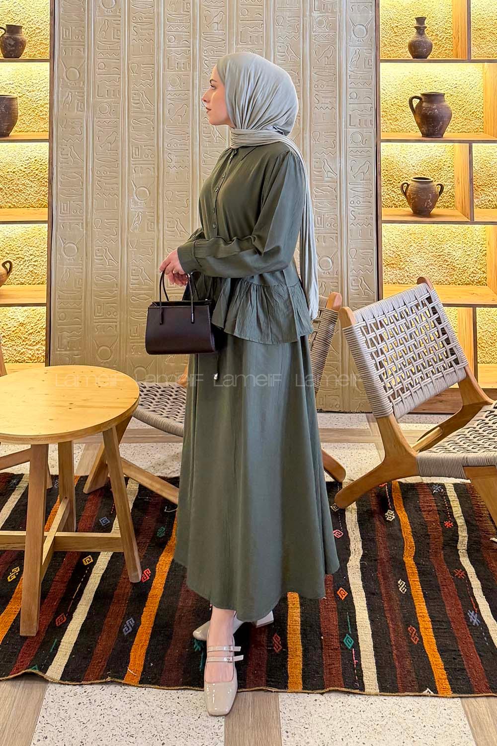 Lamelif Etek Ucu Pileli Bağlamalı Takım Haki