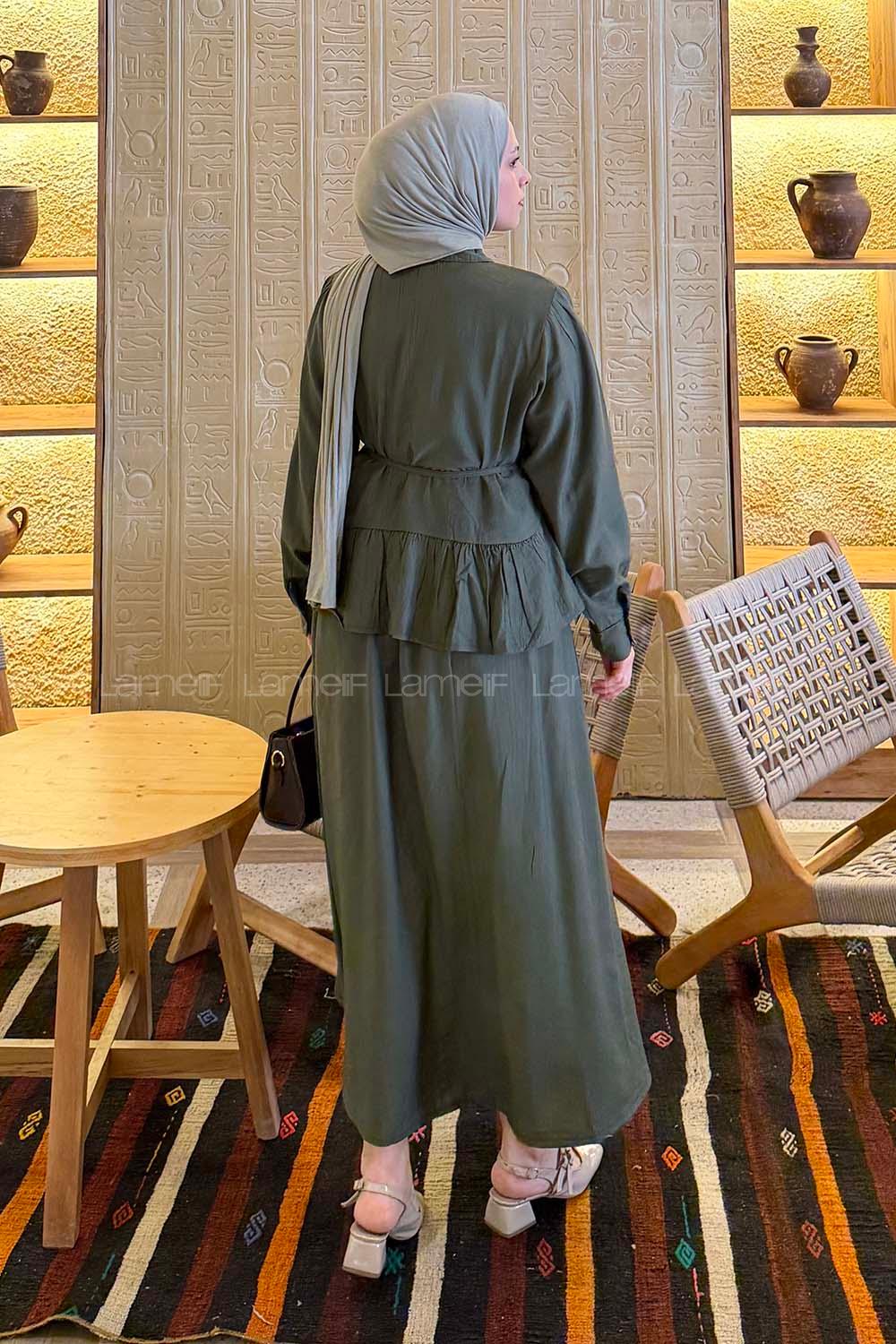 Lamelif Etek Ucu Pileli Bağlamalı Takım Haki