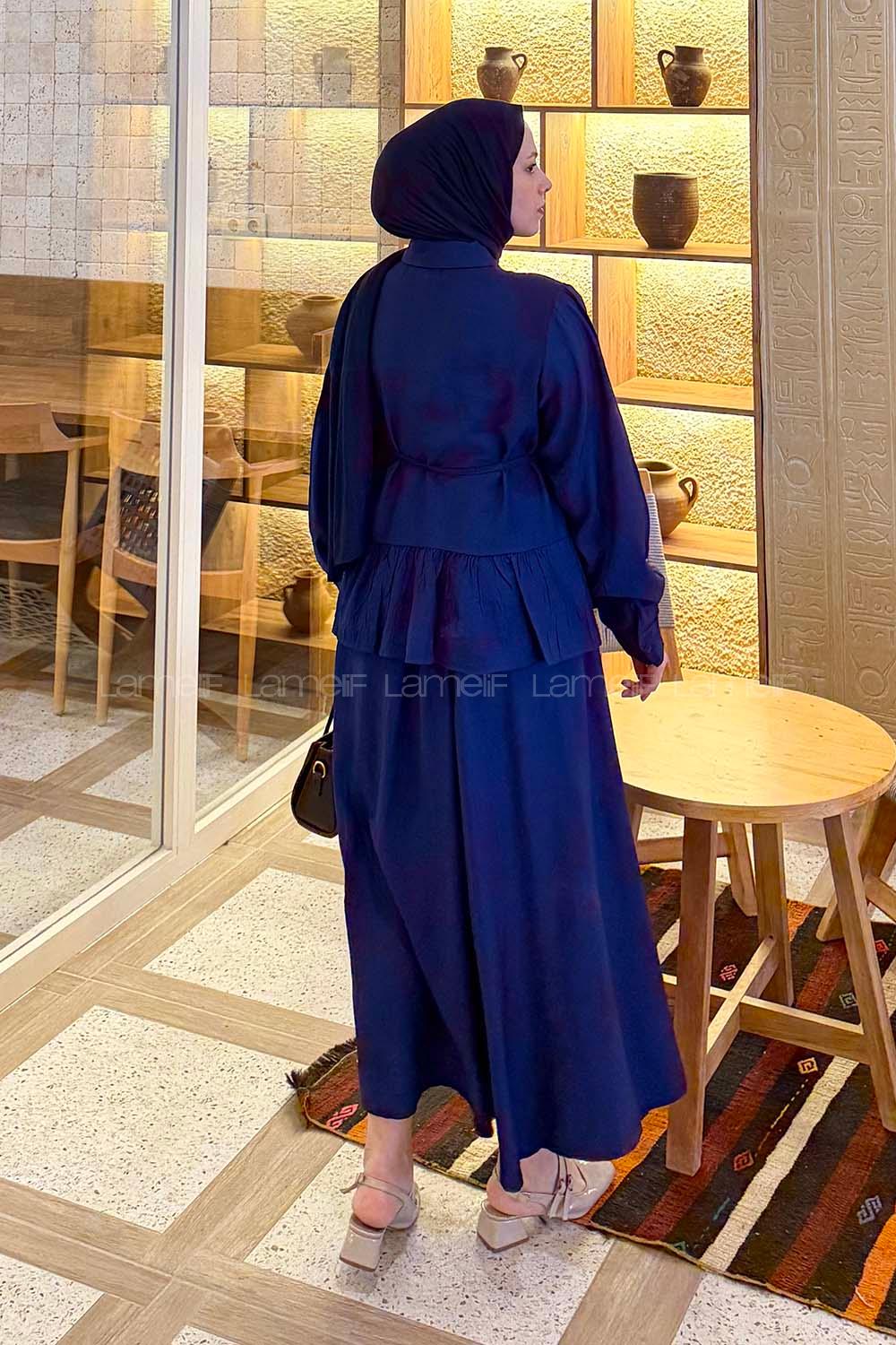 Lamelif Etek Ucu Pileli Bağlamalı Takım Lacivert