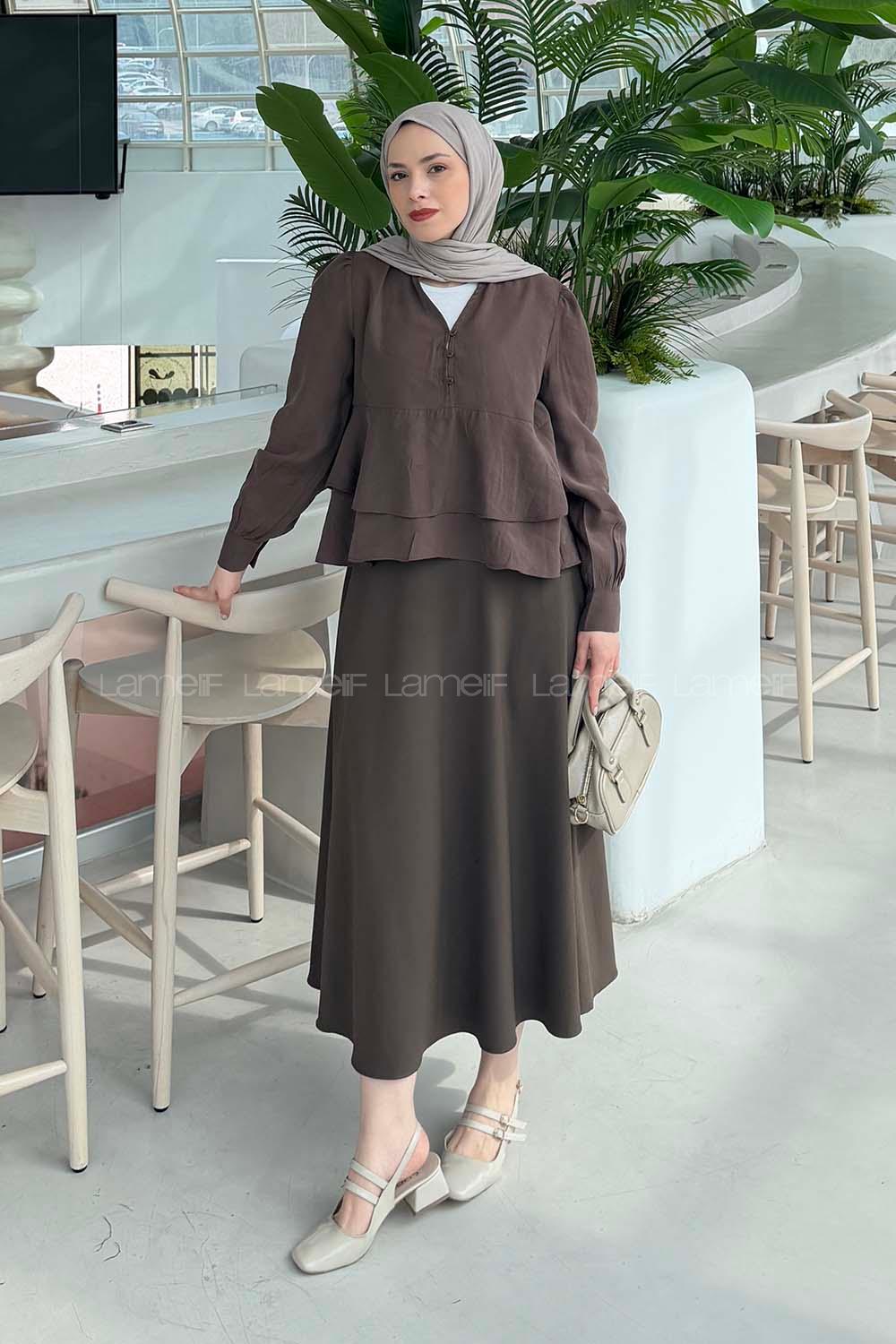 Lamelif Fırfırlı Bluz Acı Kahve