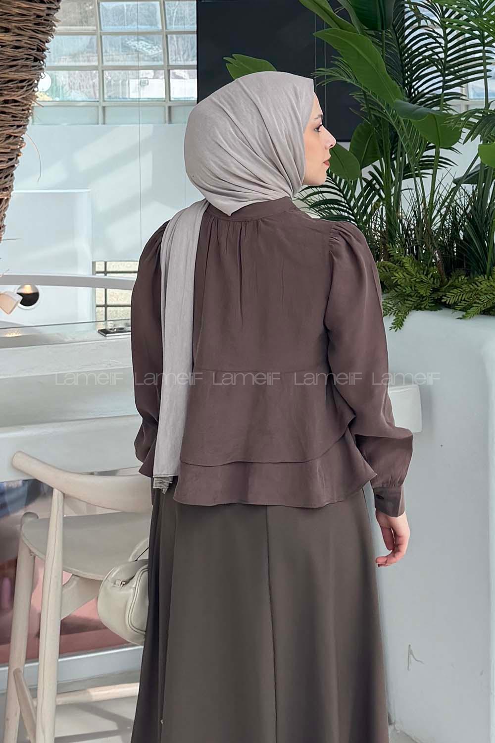 Lamelif Fırfırlı Bluz Acı Kahve