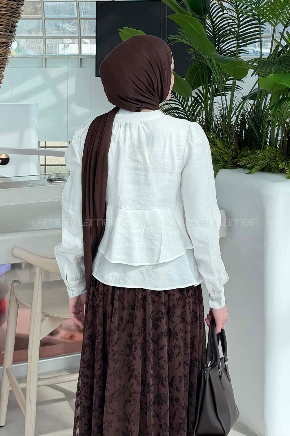 Lamelif Fırfırlı Bluz Ekru