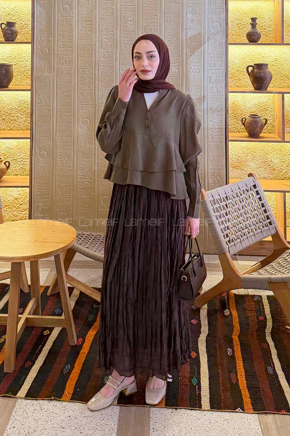 Lamelif Fırfırlı Bluz Haki