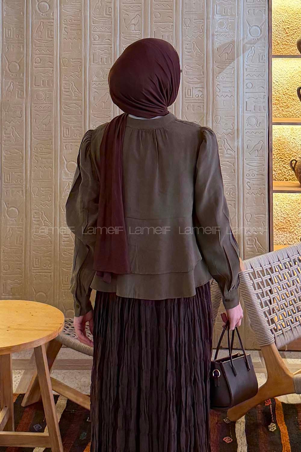 Lamelif Fırfırlı Bluz Haki