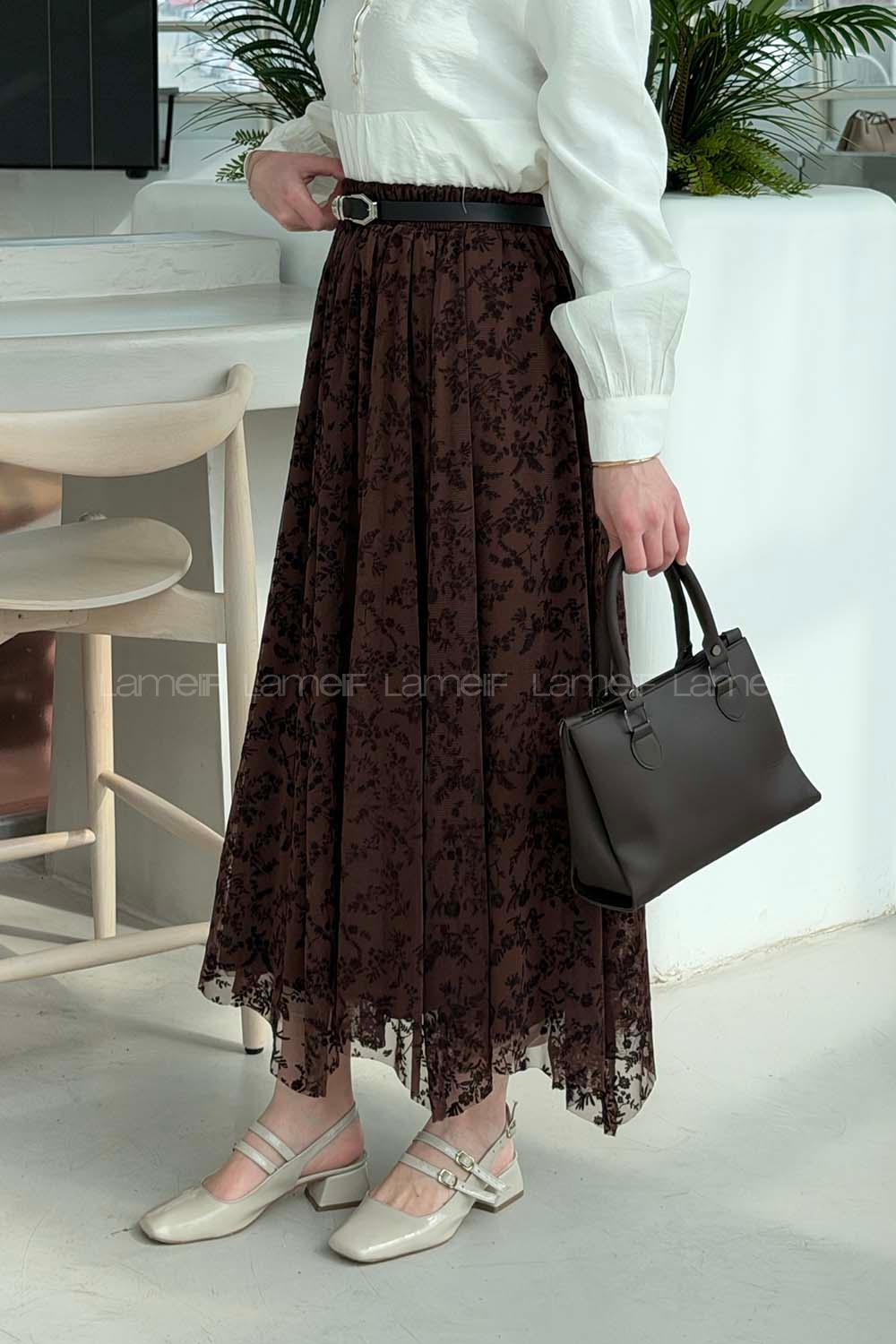 Lamelif Floklu Etek Acı Kahve