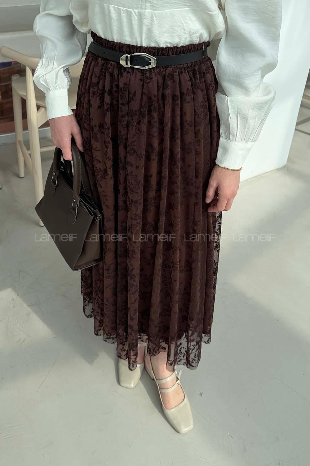 Lamelif Floklu Etek Acı Kahve