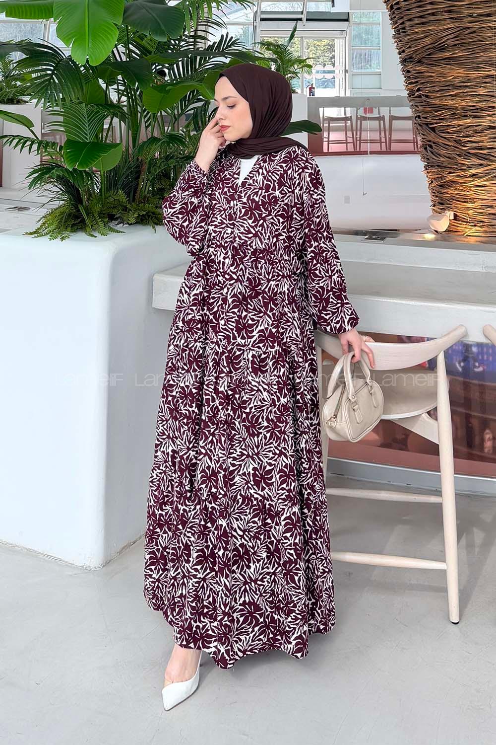 Lamelif Katleya Model Elbise Bordo