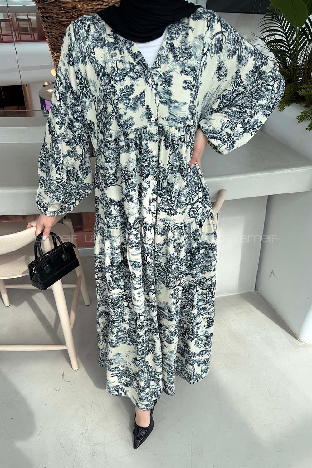 Lamelif Katleya Model Elbise Füme