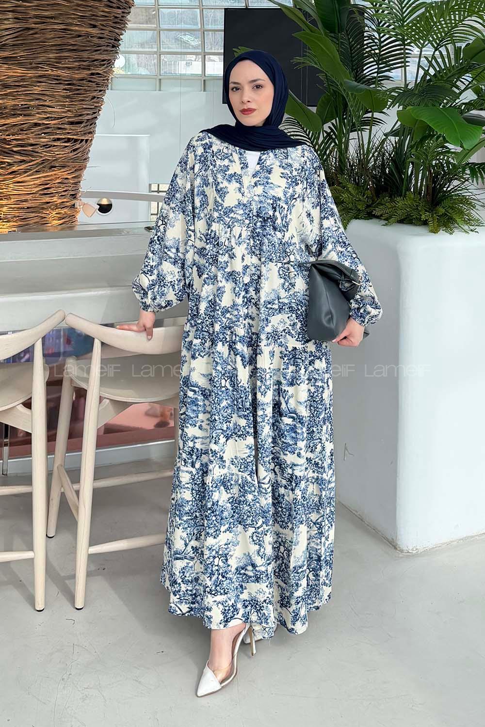 Lamelif Katleya Model Elbise İndigo