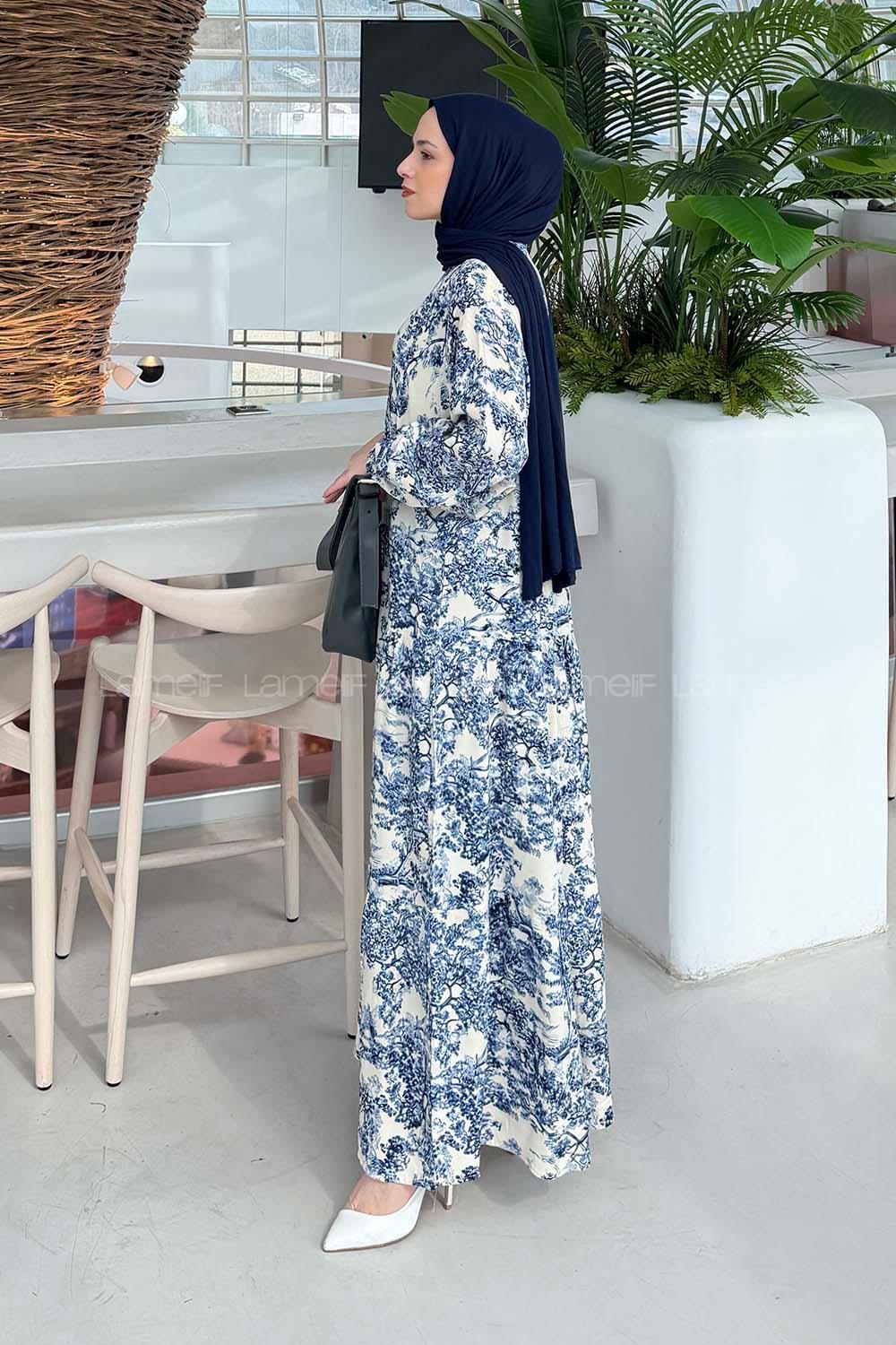 Lamelif Katleya Model Elbise İndigo