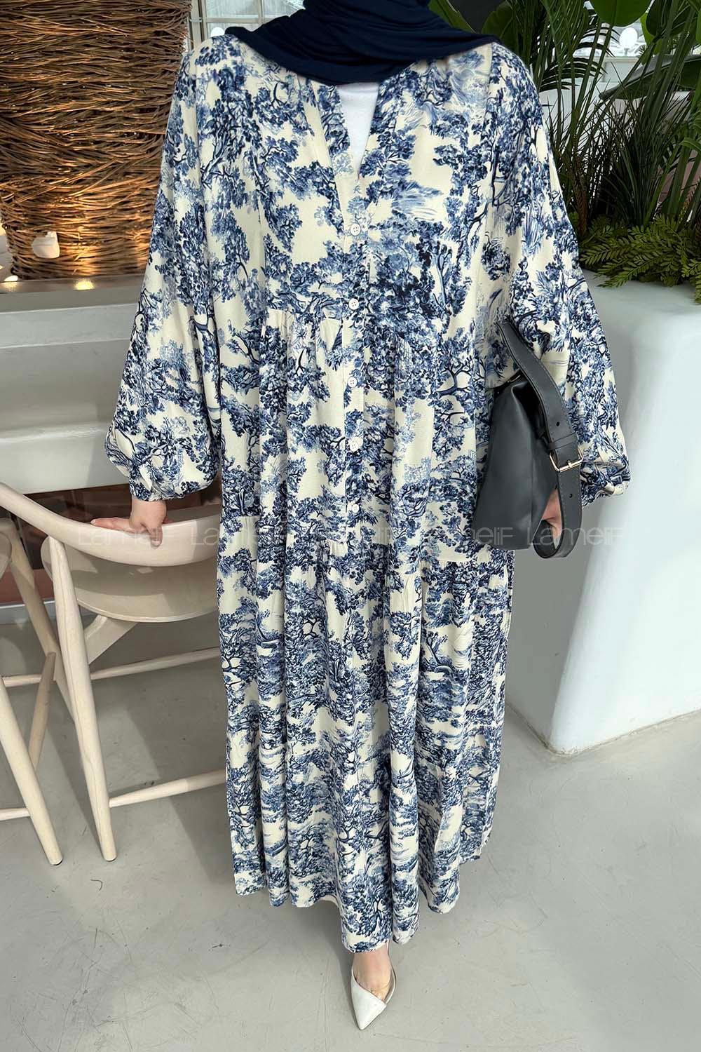 Lamelif Katleya Model Elbise İndigo