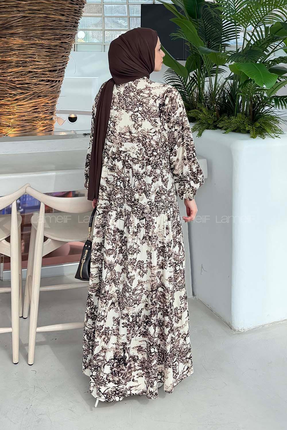 Lamelif Katleya Model Elbise Kahverengi