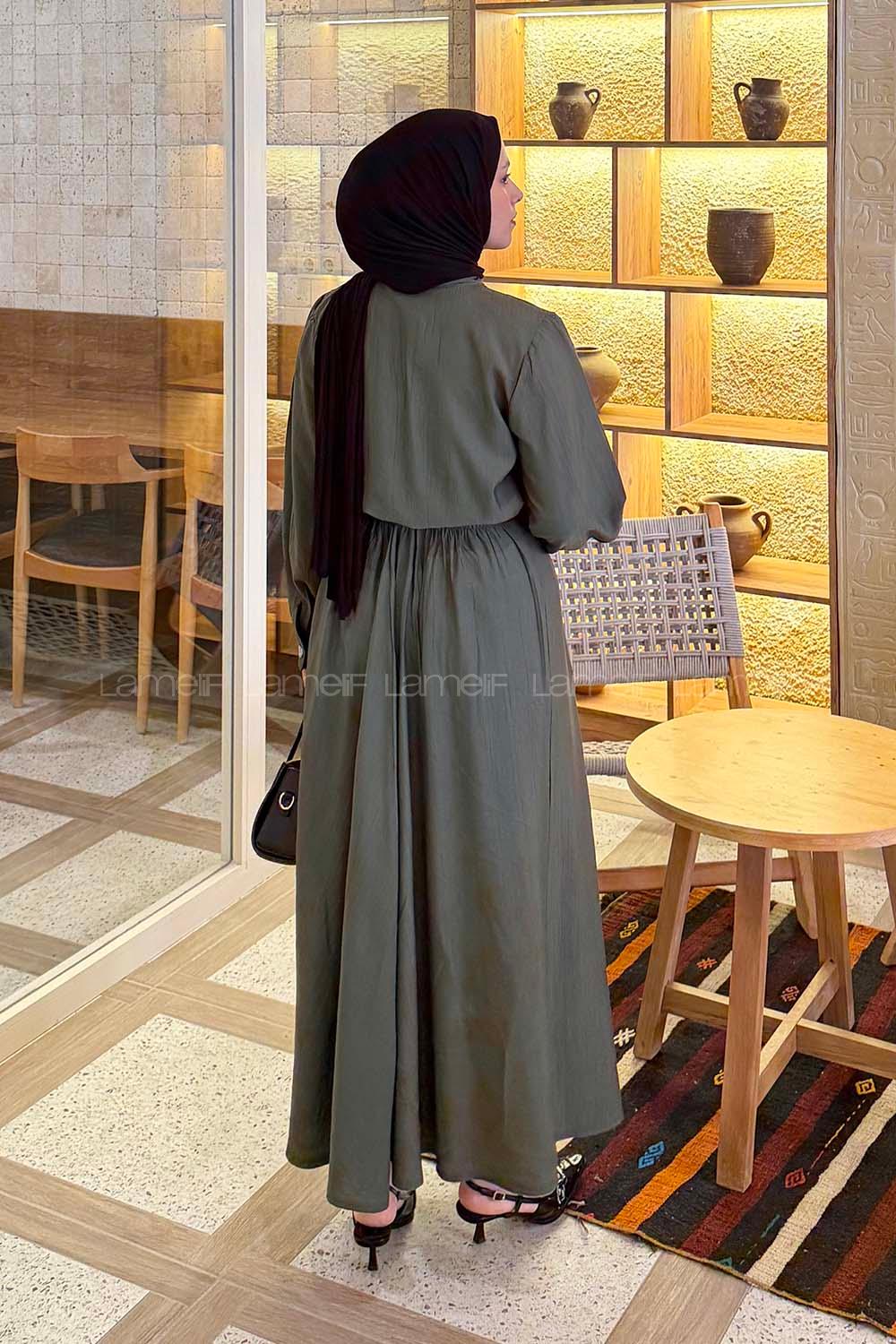 Lamelif Kemer Detaylı Etekli Takım Haki