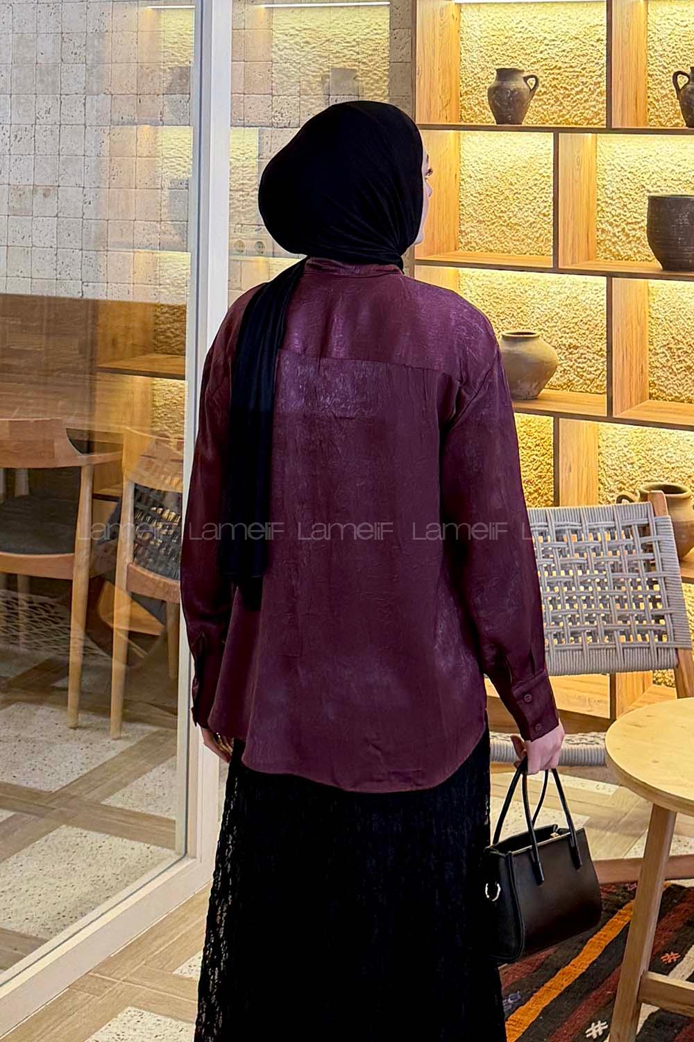 Plum Shirt Collar Long Arm Polyester Unprinted Shirt