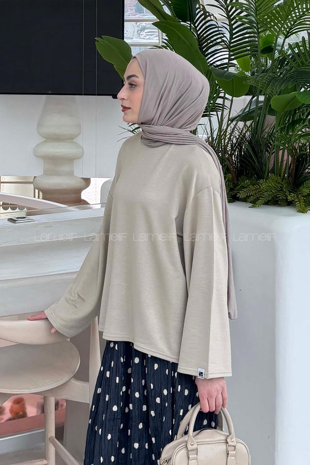 Lamelif Kol Armalı Sweatshirt Bej