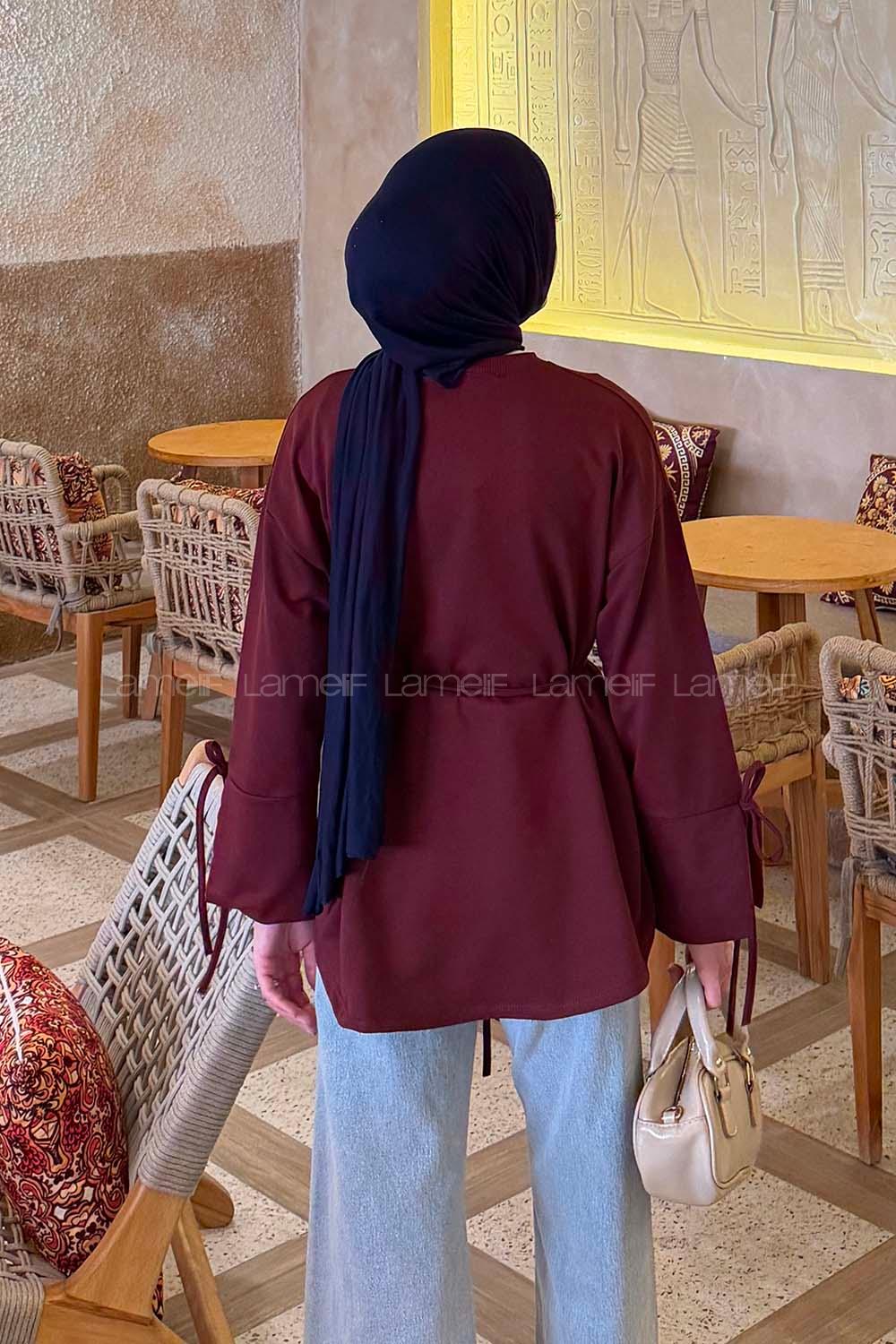 Lamelif Kol Biyeli Sweat Bordo