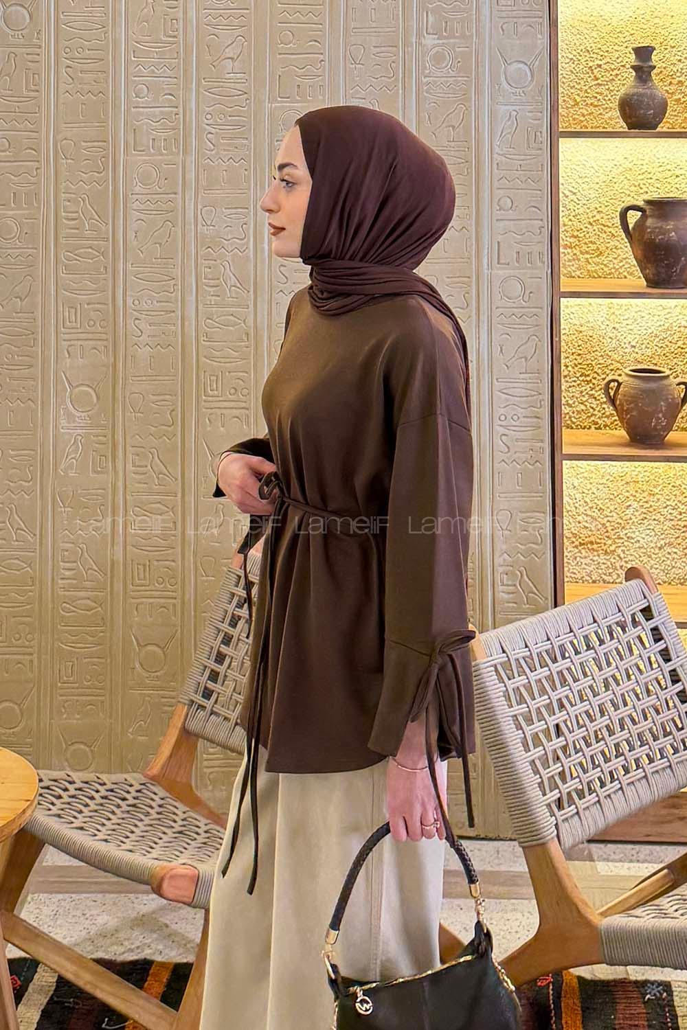 Lamelif Kol Biyeli Sweat Kahverengi