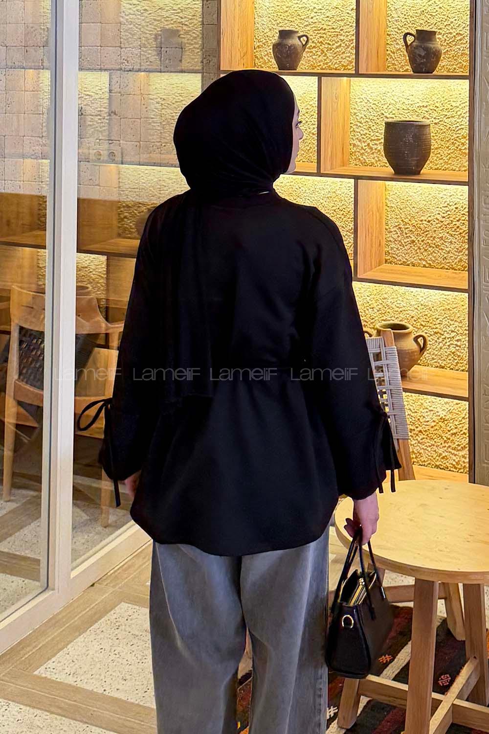 Lamelif Kol Biyeli Sweat Siyah