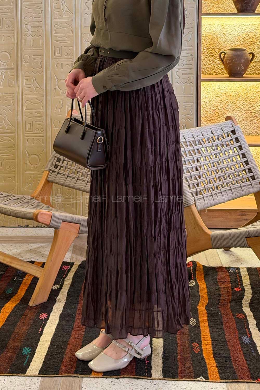 Lamelif Krinkıl Etek Acı Kahve