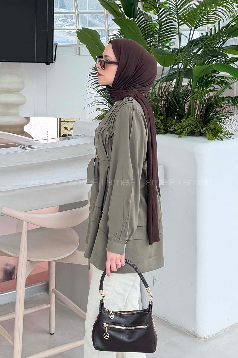 Lamelif Kuşaklı Gömlek Haki