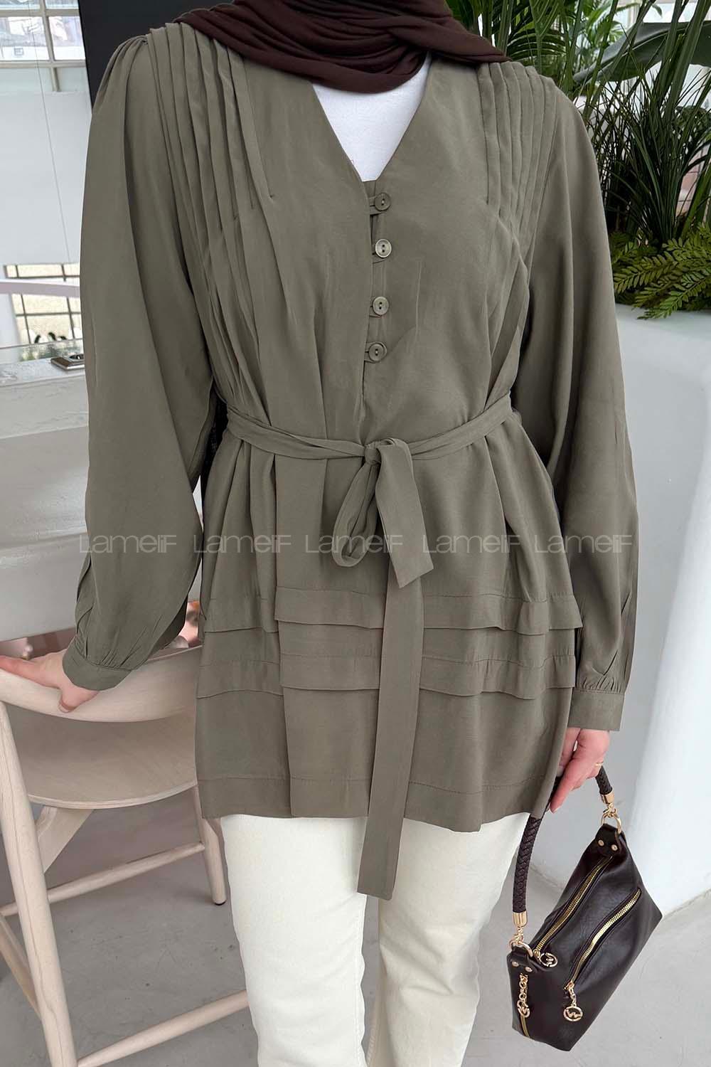 Lamelif Kuşaklı Gömlek Haki