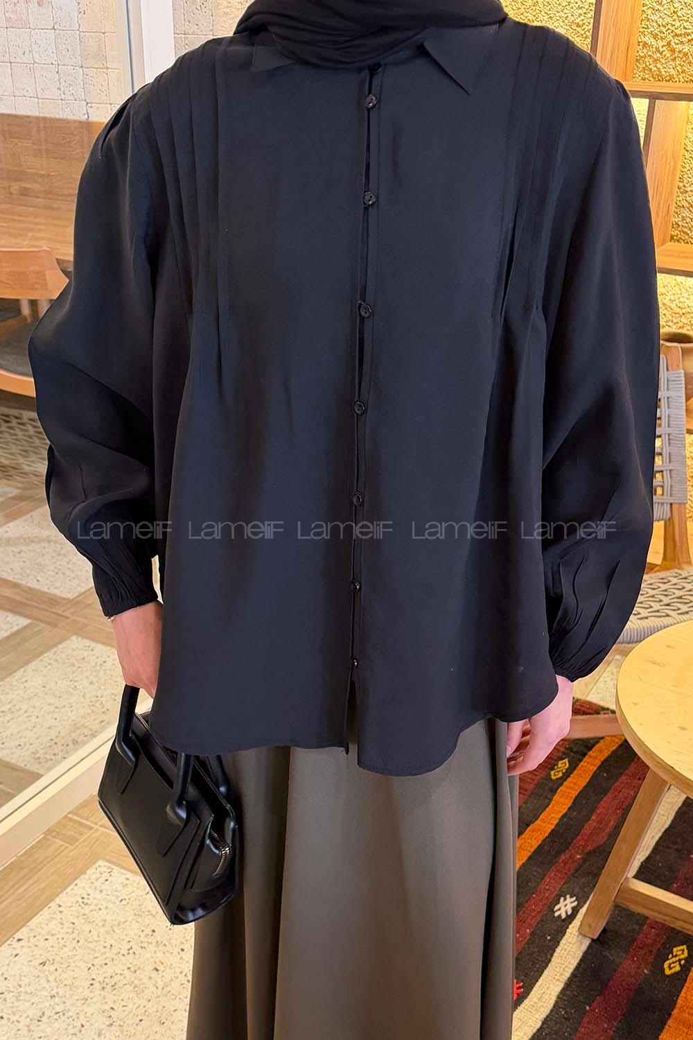 Black Shirt Collar Long Arm Cotton Unprinted Shirt