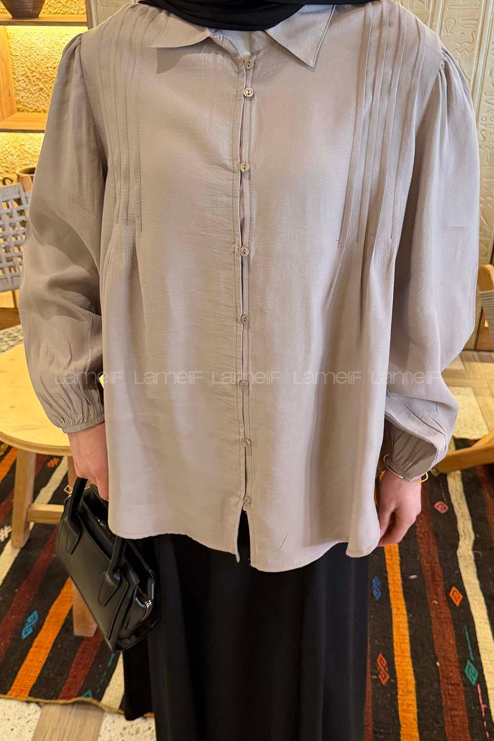 Stone Shirt Collar Long Arm Cotton Unprinted Shirt