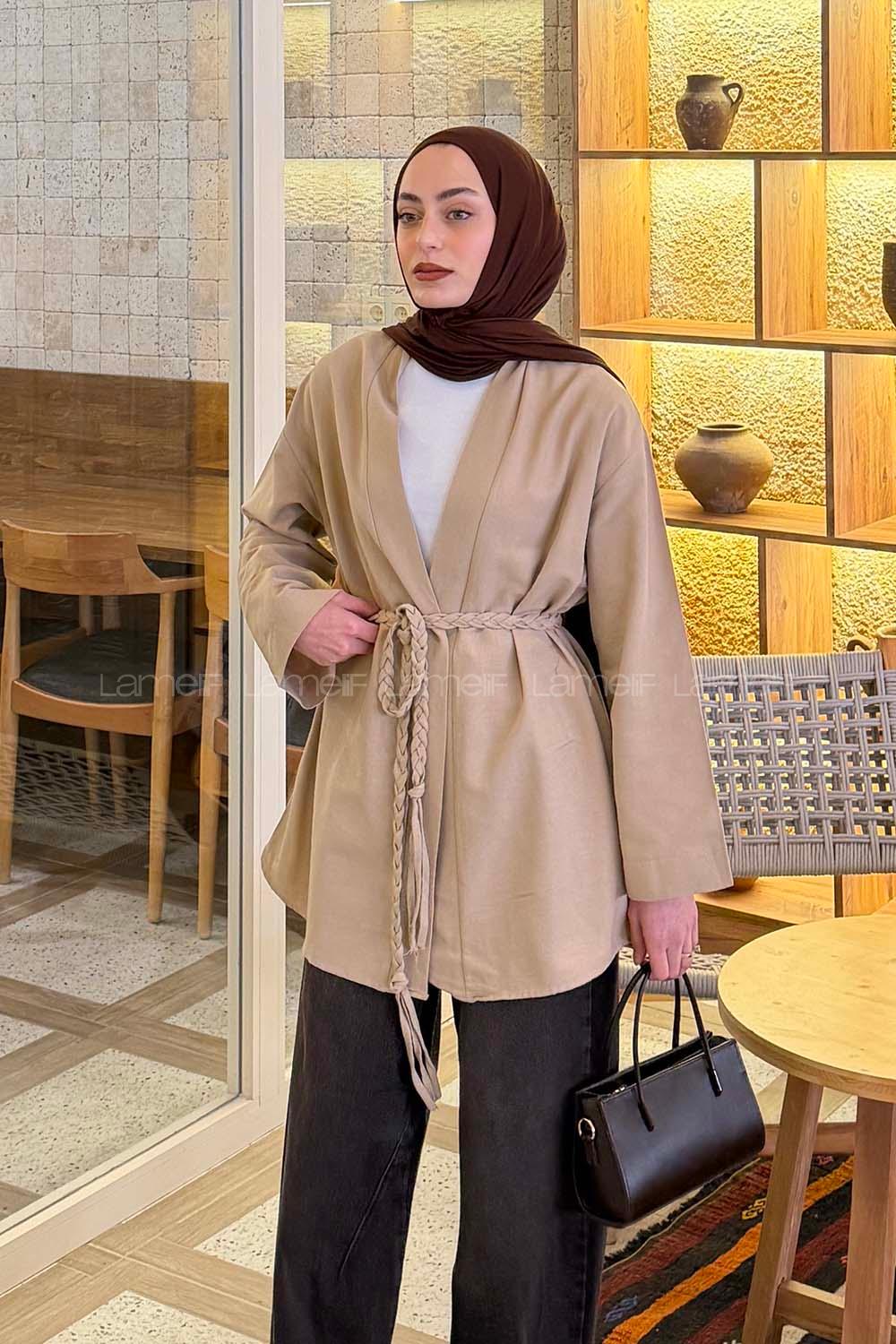 Mink Long Arm Linen Kimono