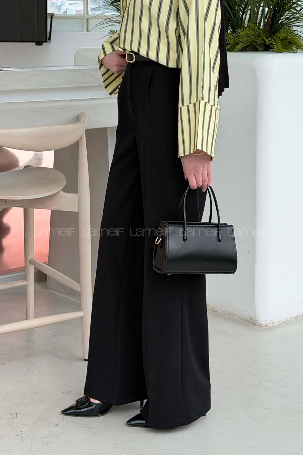 Black Crepe Fabric High Waist Material Pants