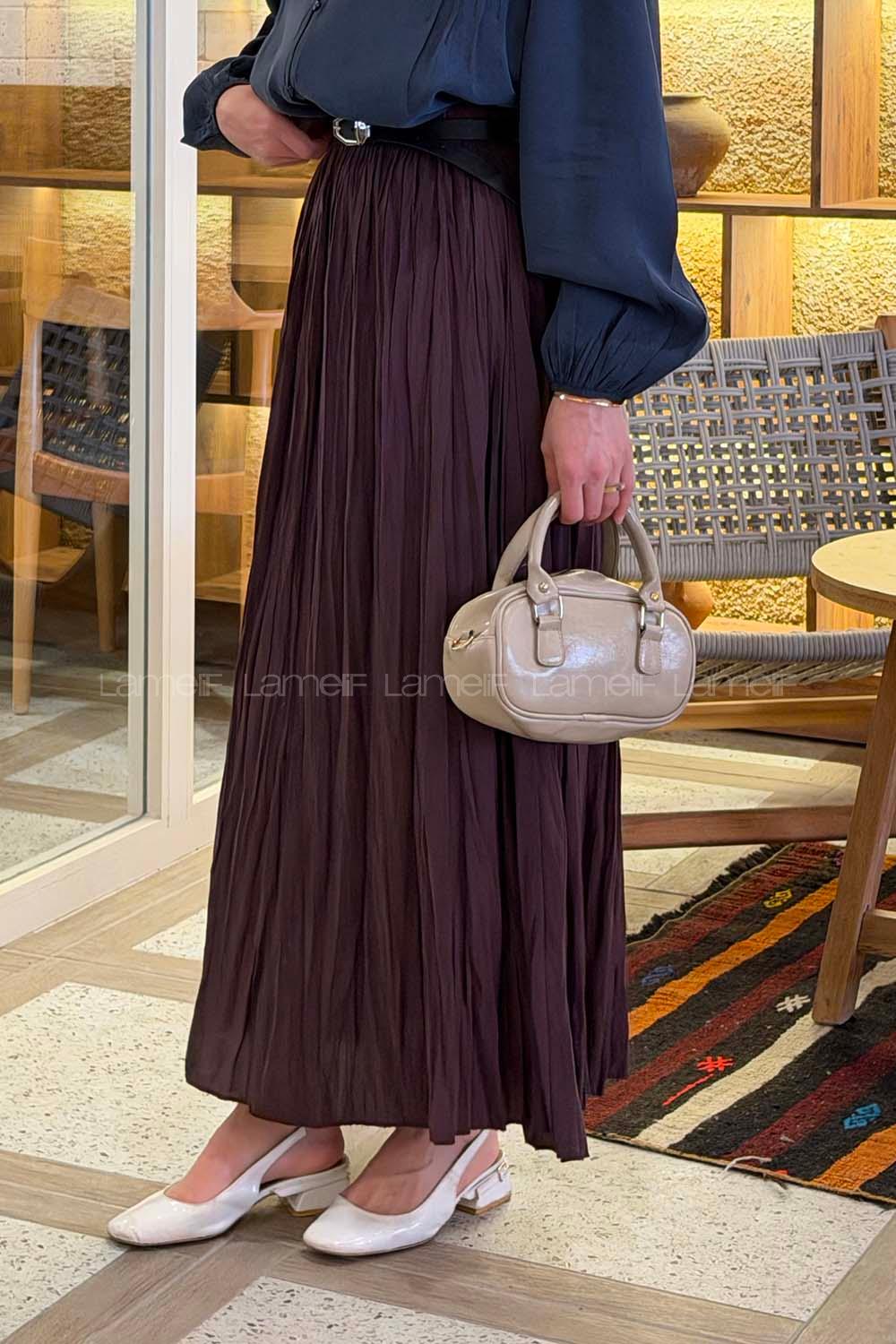 Lamelif Poplin Kraşlı Tesettür Etek Mürdüm